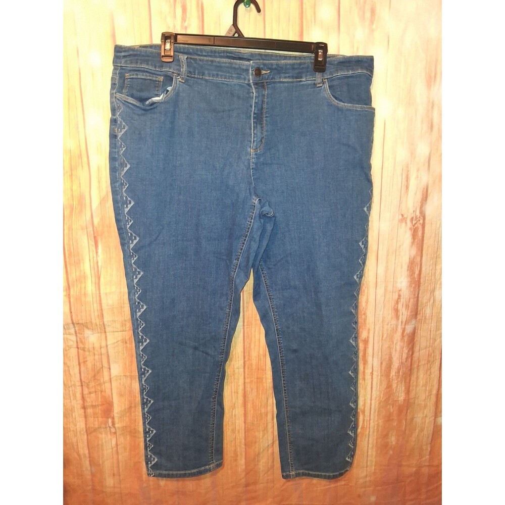 CJ Banks Medium Denim Embroidered Straight Leg Jeans Sz 24W